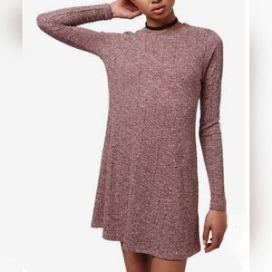 Womens Topshop Ribbed Long Sleeve Tunic Sweater Dress Mini US2 Mauve